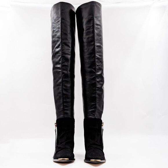 Schutz Women Tenia Western Cowboy Pinty Toe Black Leather OTK Boots size 5 - Picture 3 of 11